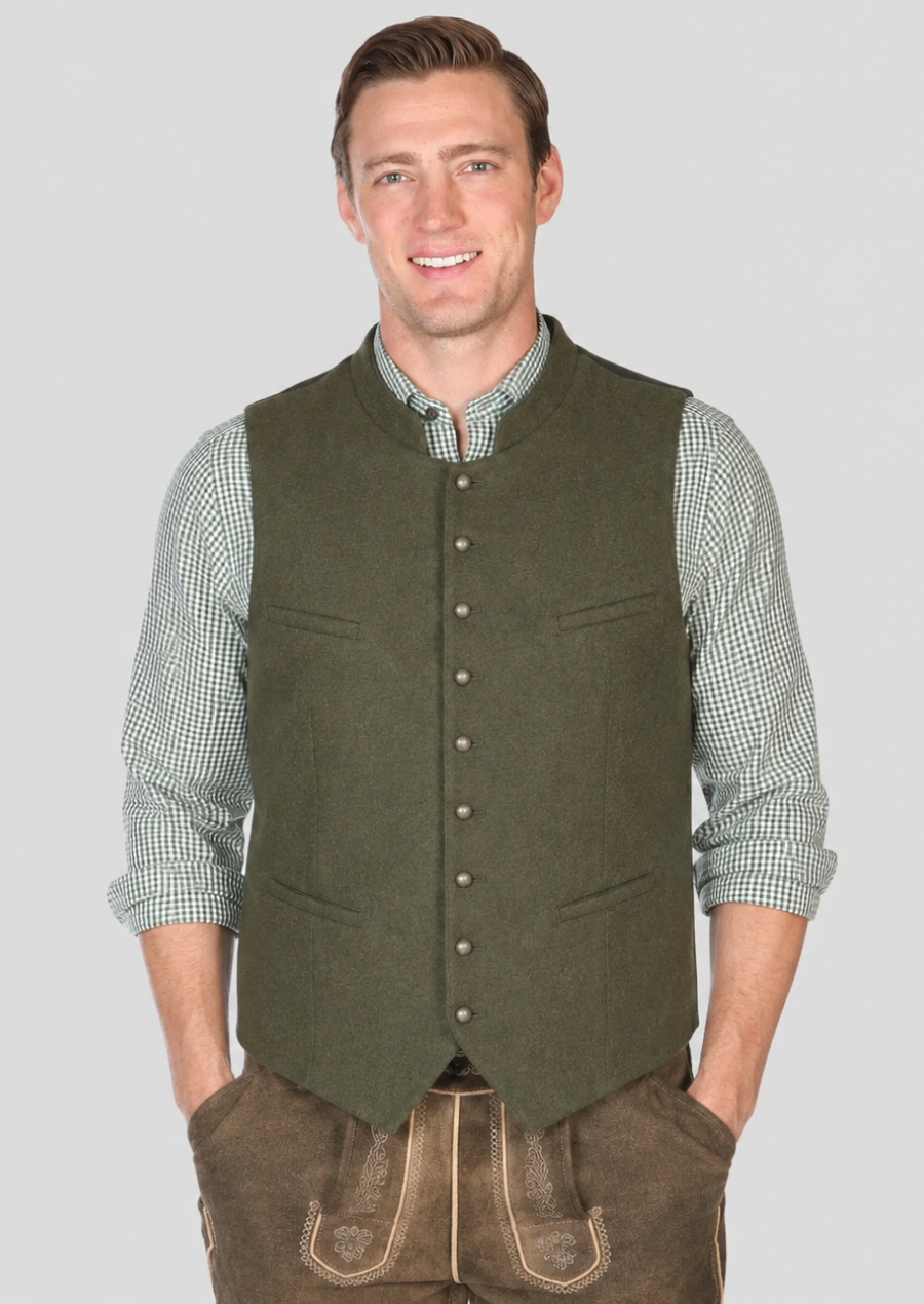 Men's green Lederhosen waistcoat designed for Oktoberfest celebrations