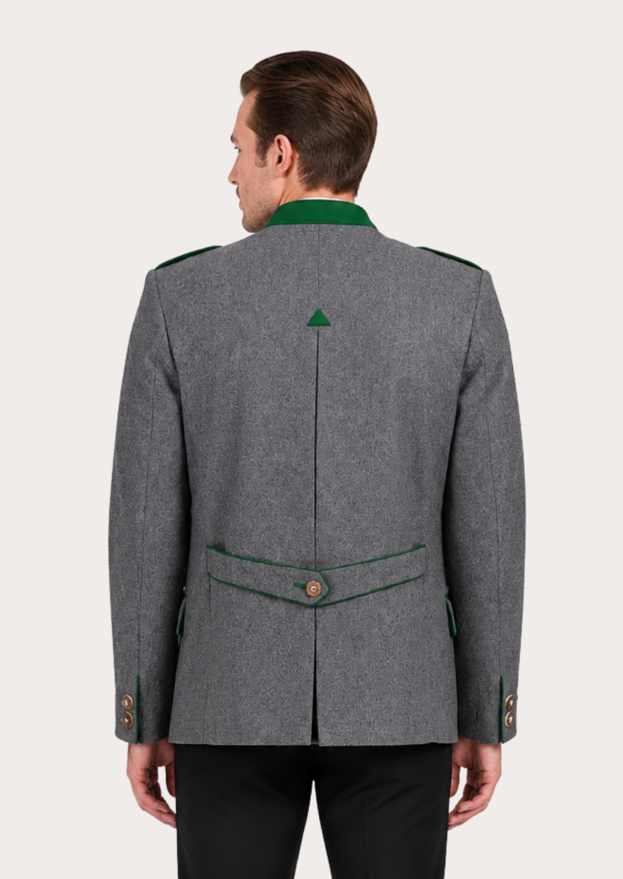 Men's grey Trachten jacket inspired by classic Styrian and Austrian fashion
