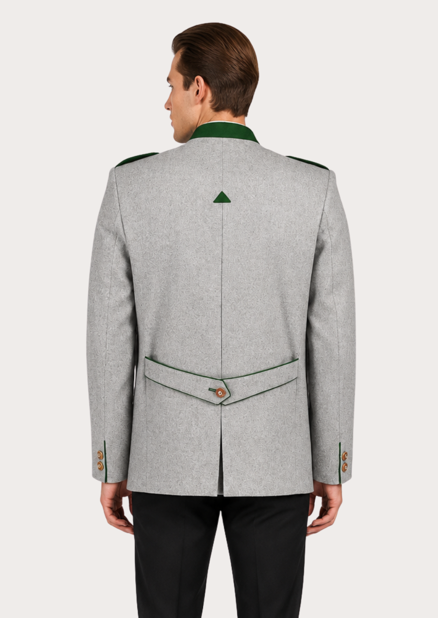 Men's grey wool Trachten coat inspired by classic Tyrolean and Bavarian fashion