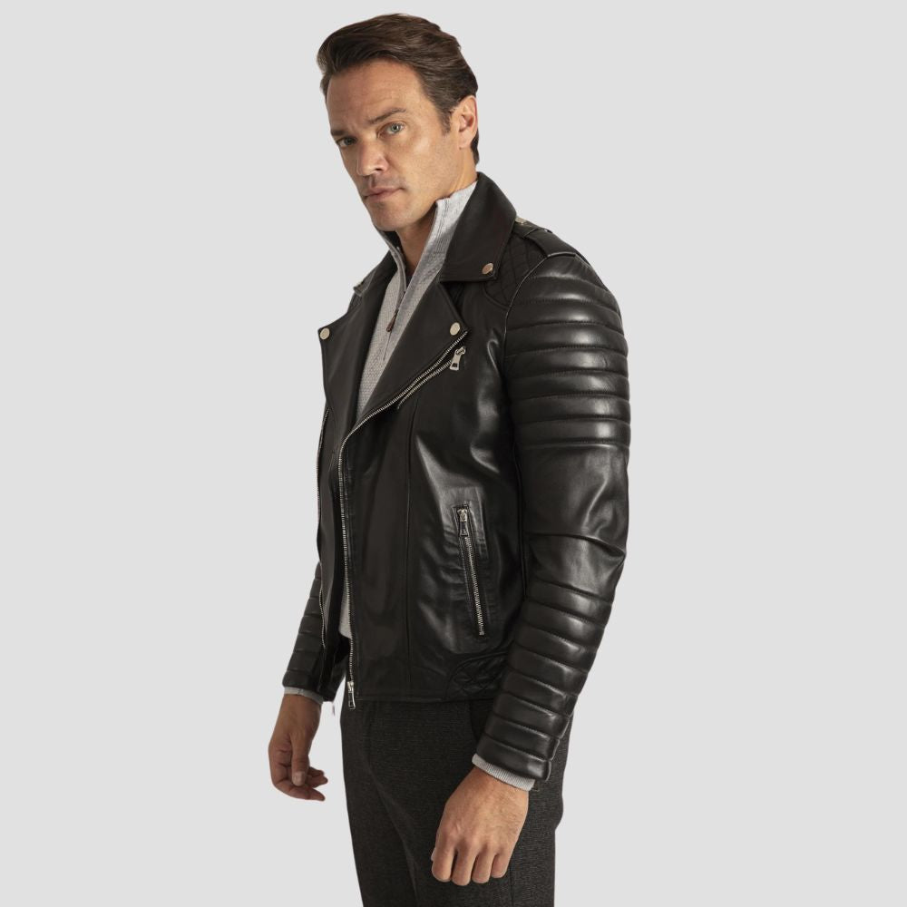 Stand out on the road with this trendy men’s motorcycle leather jacket, designed for modern fashion-forward riders.