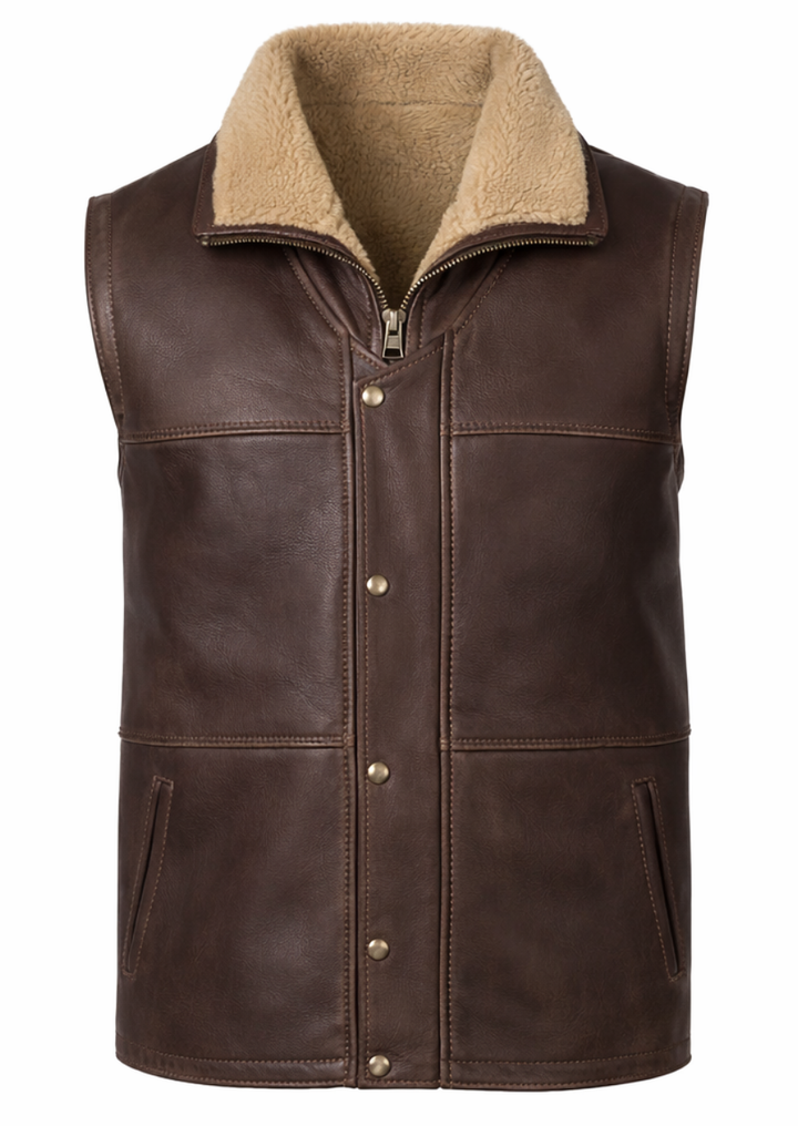 Men’s leather shearling vest for warm winter fashion