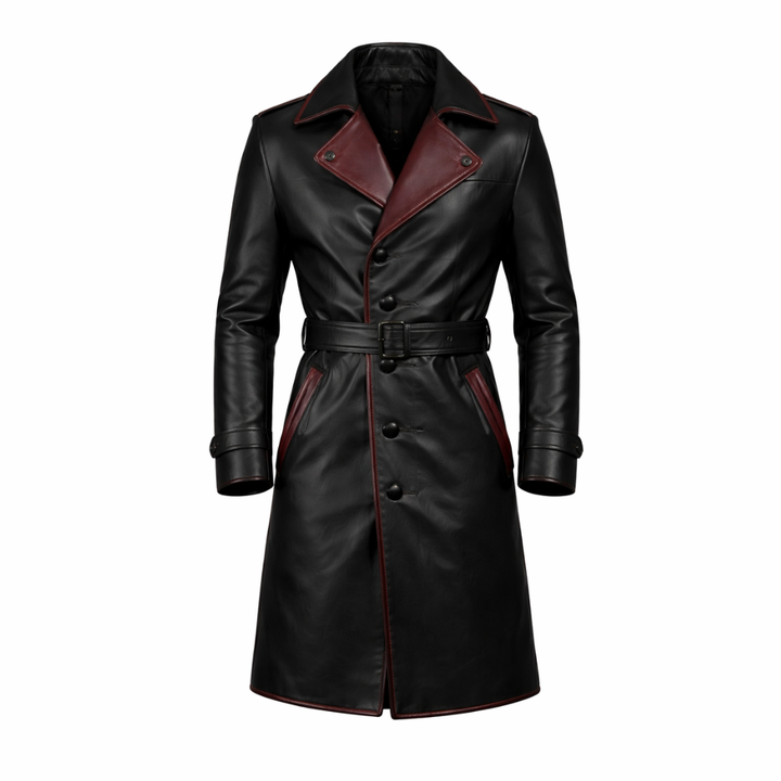 Stylish men’s leather trench coat for casual wear