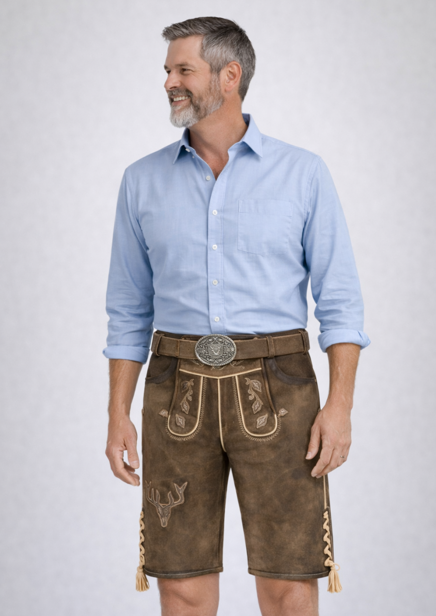 Men's Lederhosen with Beer Embroidery for Oktoberfest Celebrations