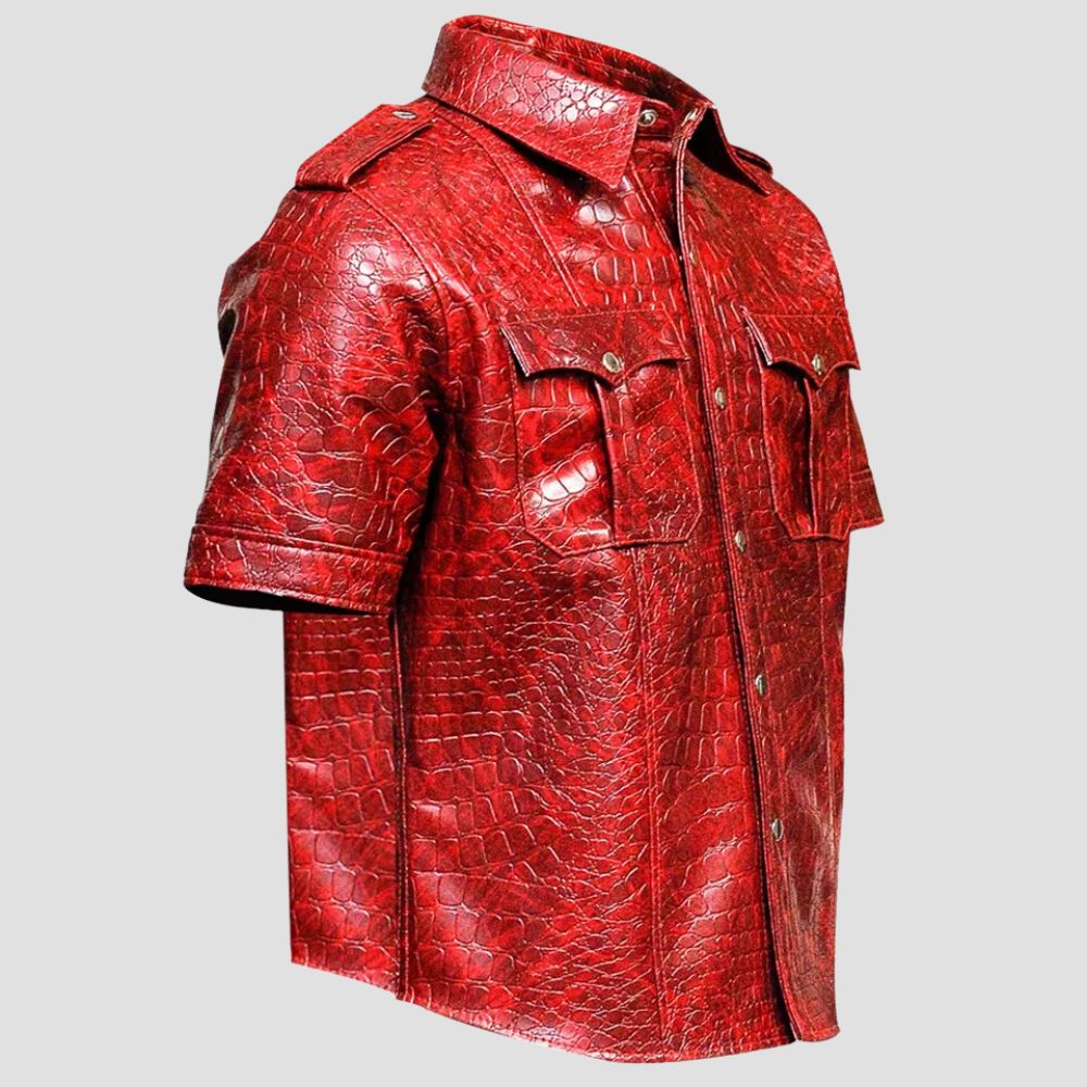 For men who love to stand out, this crocodile pattern leather shirt is an essential addition to their fashion collection.