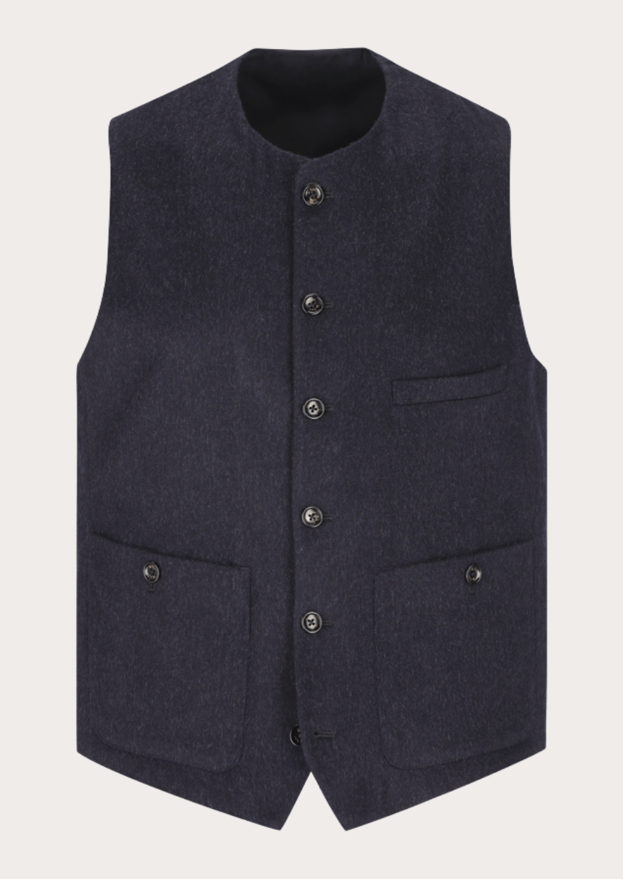 Men's Merino wool Loden vest crafted as a traditional wedding waistcoat