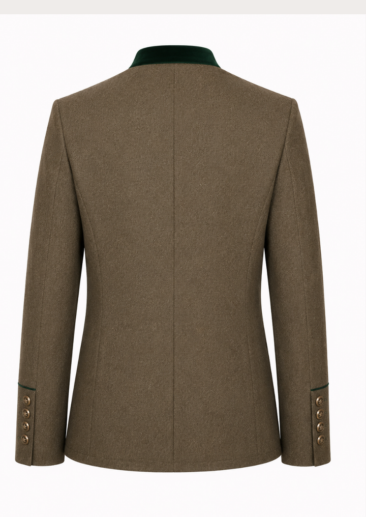 Men's Oktoberfest jacket with embroidered oak leaf lapels and heritage-inspired design