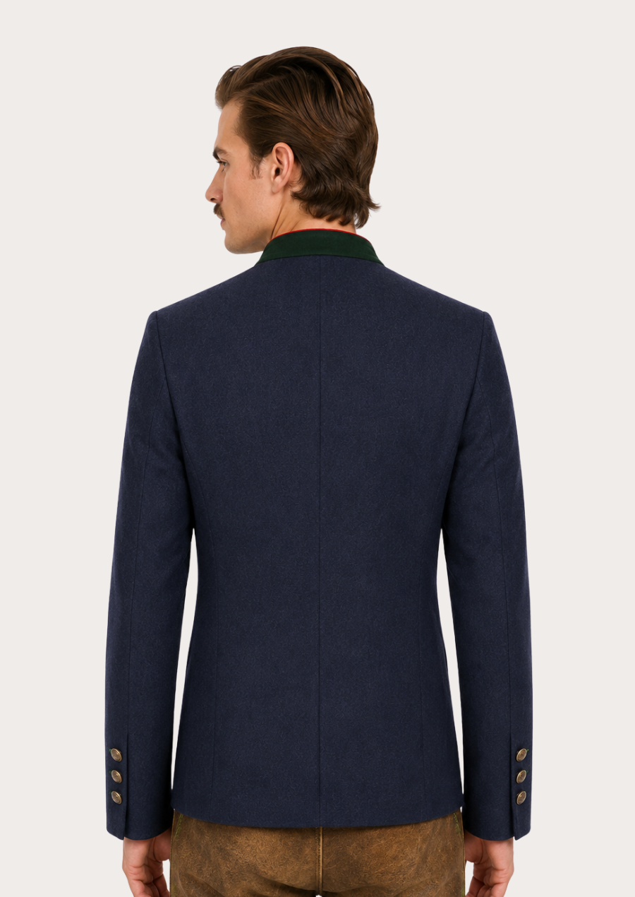 Men’s navy Austrian Trachten jacket inspired by traditional heritage fashion