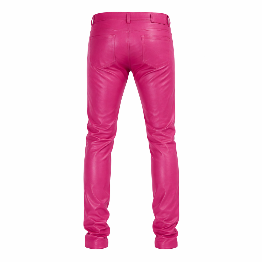 Stylish pink leather pants for men for casual fashion