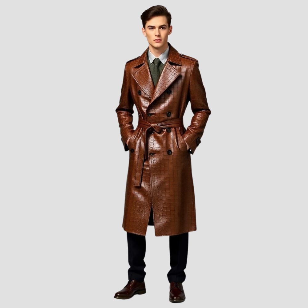 Crafted from premium crocodile leather, this coat offers both sophistication and warmth for the winter months.