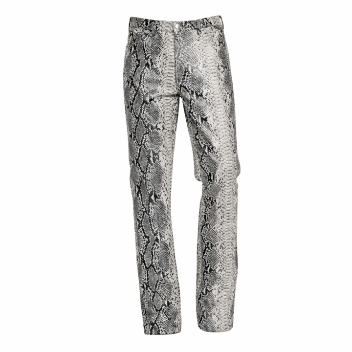 Stylish python embossed gray leather pants for men’s fashion