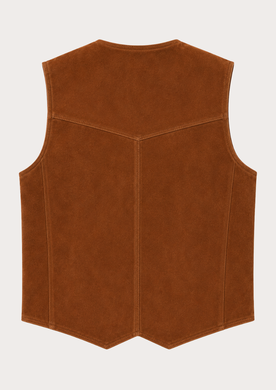 Men's Western suede leather vest perfect for rodeos and country wear.