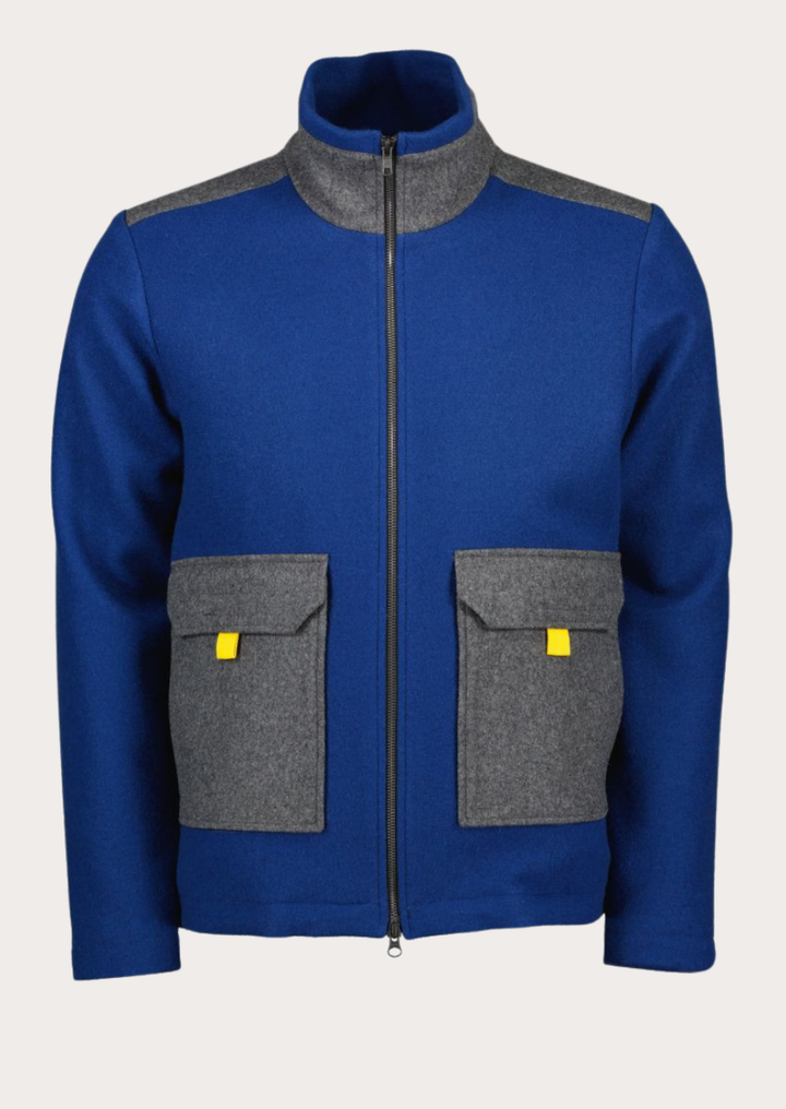 Men's royal blue Alpine wool utility Loden jacket with traditional heritage styling