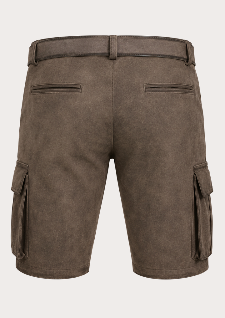 Men’s rustic leather cargo Lederhosen shorts inspired by authentic Bavarian heritage fashion