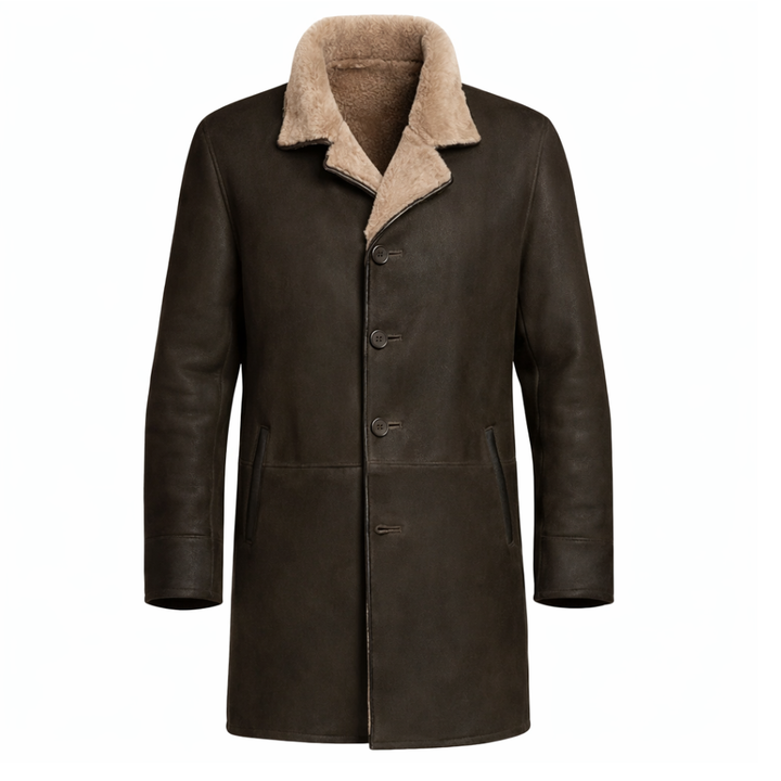 Premium men’s sheepskin leather shearling coat for winter