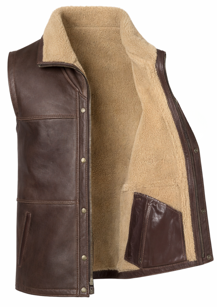 Premium sheepskin leather shearling vest for men casual wear