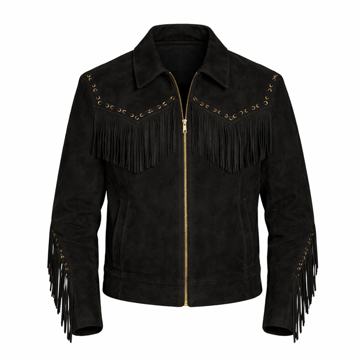 Men’s western style suede fringe leather jacket