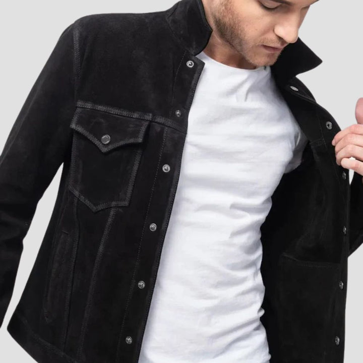 For a bold and chic urban look, this stylish suede leather jacket is the perfect addition to your street fashion wardrobe.