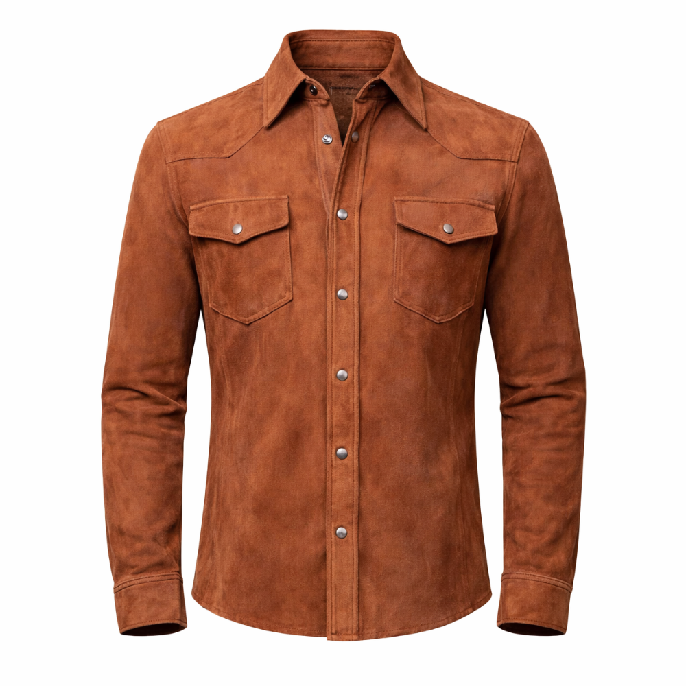 Men’s suede leather trucker shirt stylish casual fashion wear