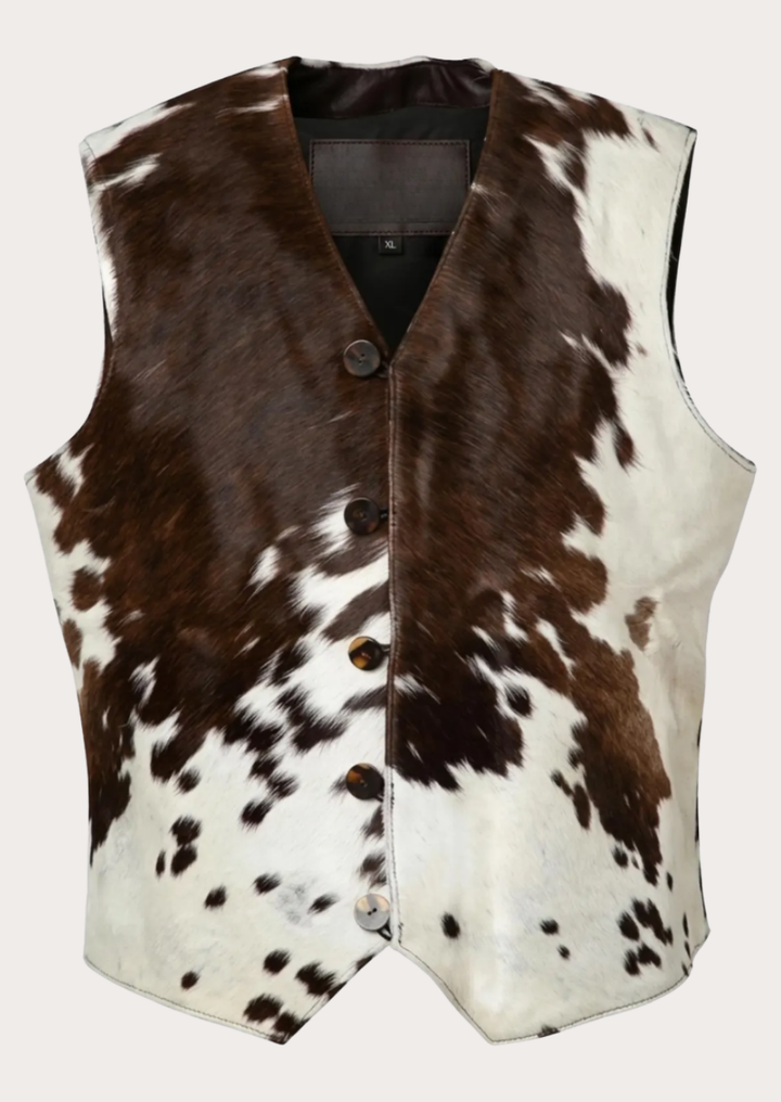 Men's Texas Ranch cowhide vest crafted from genuine hair-on-hide leather