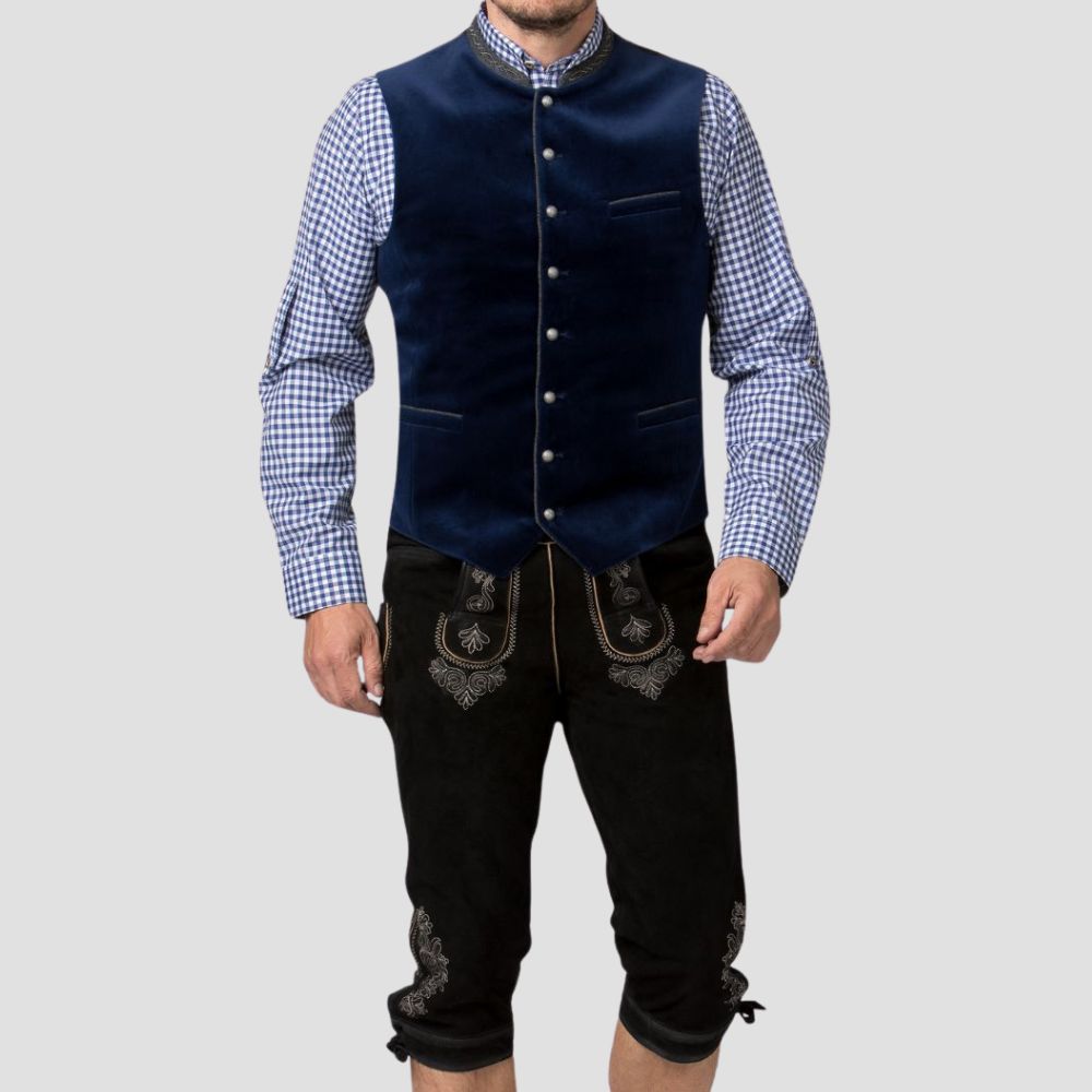 Celebrate Oktoberfest in style with this men’s Trachten vest, featuring intricate embroidery that adds a touch of tradition and elegance.