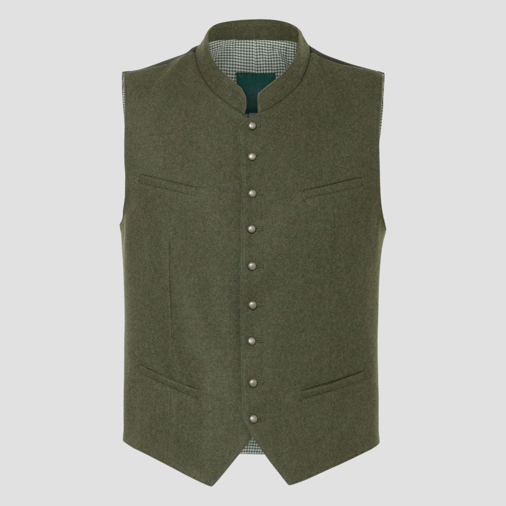 Elevate your look at traditional events with this men’s Trachten vest, featuring classic metal button detailing.