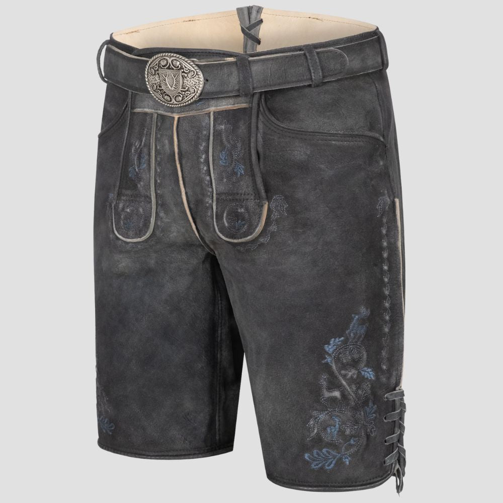 These embroidered Lederhosen are perfect for fall and winter events, combining trendy style with traditional Bavarian craftsmanship.