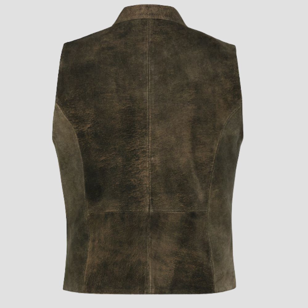 This men’s suede leather Trachten vest brings a classic vintage feel to any cultural or folk event celebration.