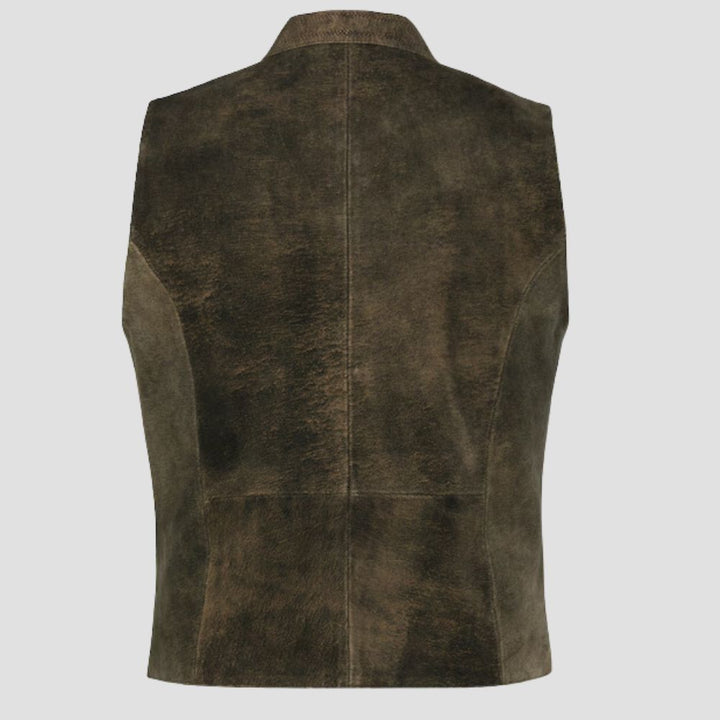This men’s suede leather Trachten vest brings a classic vintage feel to any cultural or folk event celebration.
