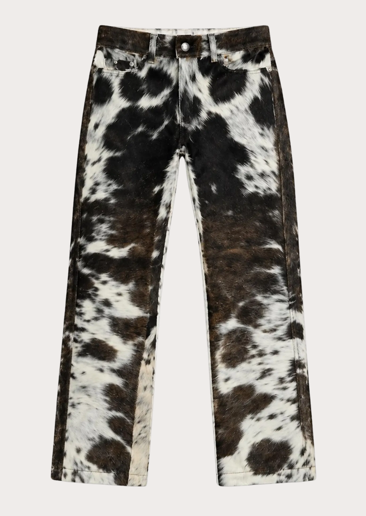 Men’s Western Rodeo Cowhide Leather Trousers crafted from genuine hair-on-hide cowhide leather