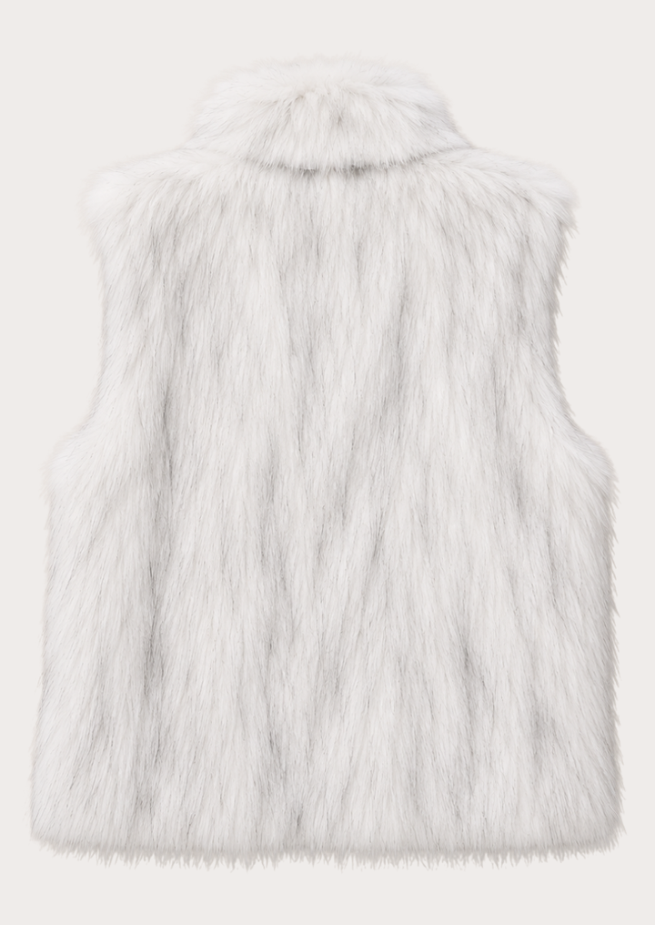 Luxury Arctic White faux shearling vest ideal for winter layering.