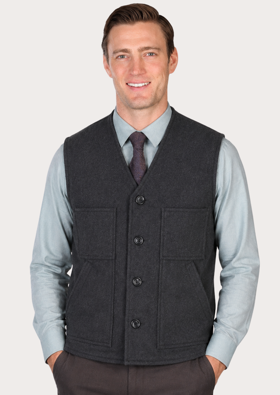 Men's Yellowstone style Western ranch waistcoat in navy blue with button-front closure