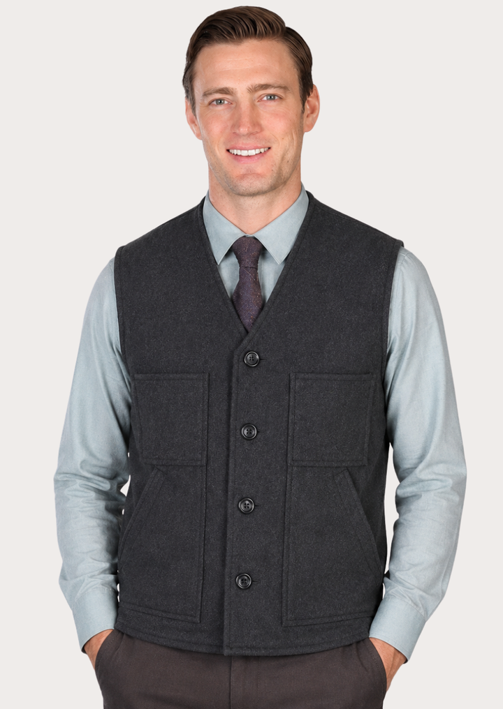 Men's Yellowstone style Western ranch waistcoat in navy blue with button-front closure