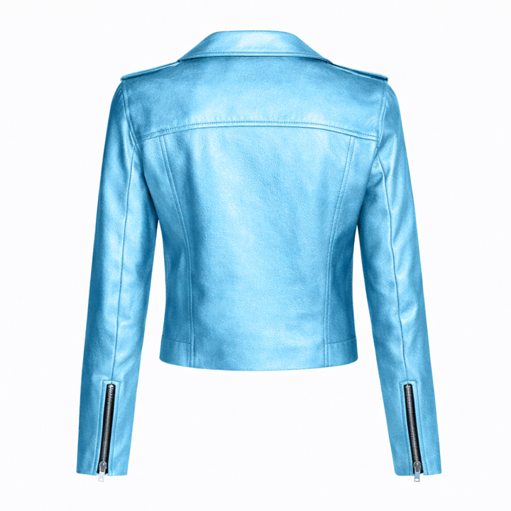 Metallic leather jacket for women with modern fashion style