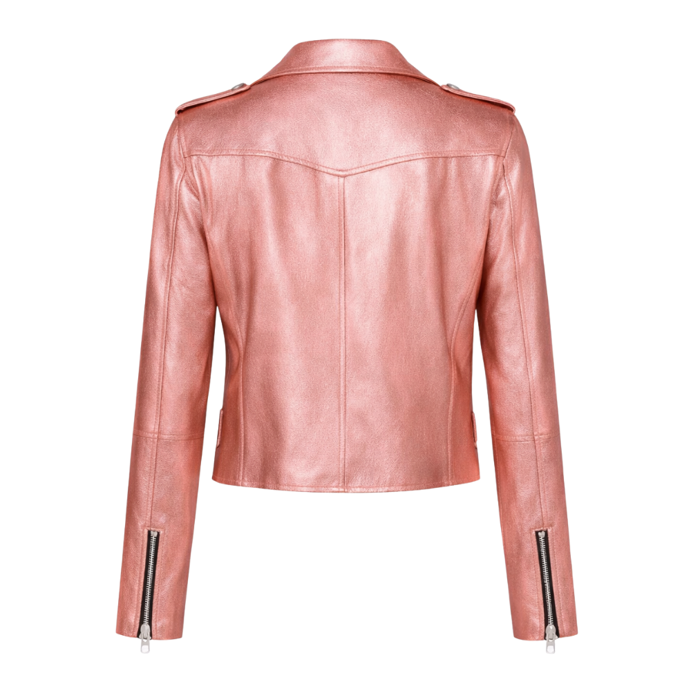 women metallic leather jacket