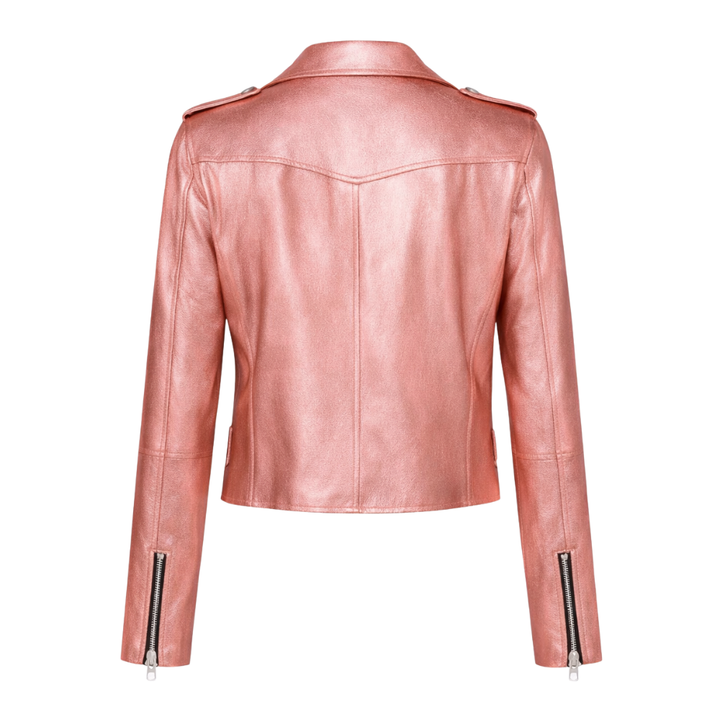 women metallic leather jacket