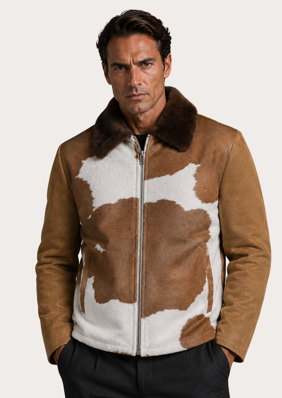 Montana Ranch hair on hide cowhide jacket with luxurious fur collar