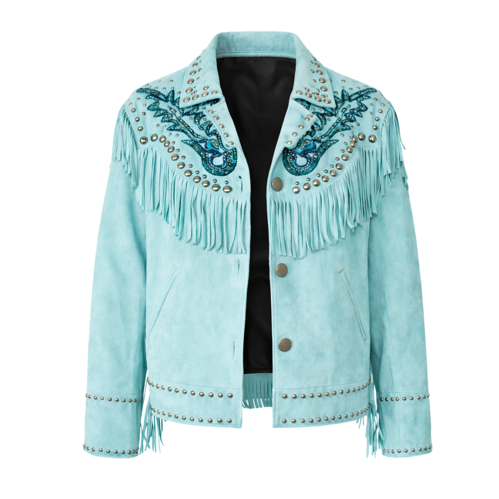 Navy blue goat suede western fashion jacket with authentic western design