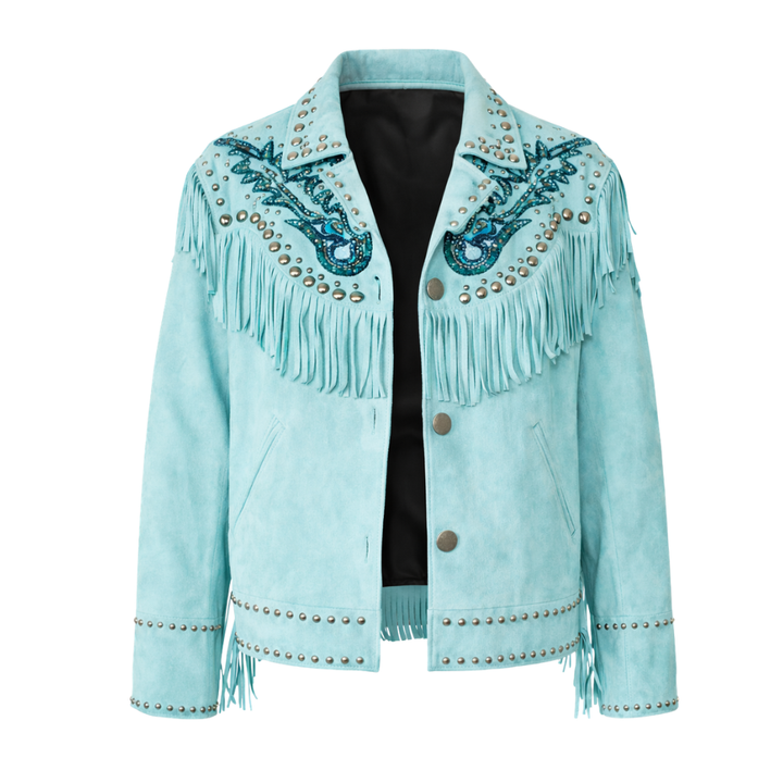 Navy blue goat suede western fashion jacket with authentic western design