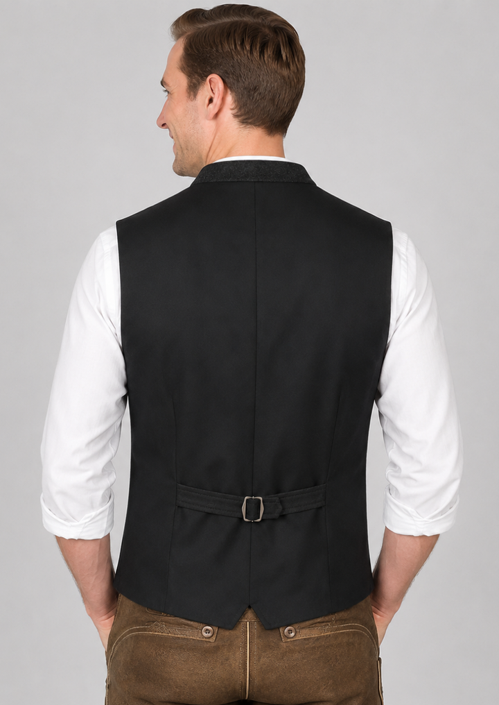Elegant Black Wool Trachten Vest for Men with Tailored Fit and Heritage Style