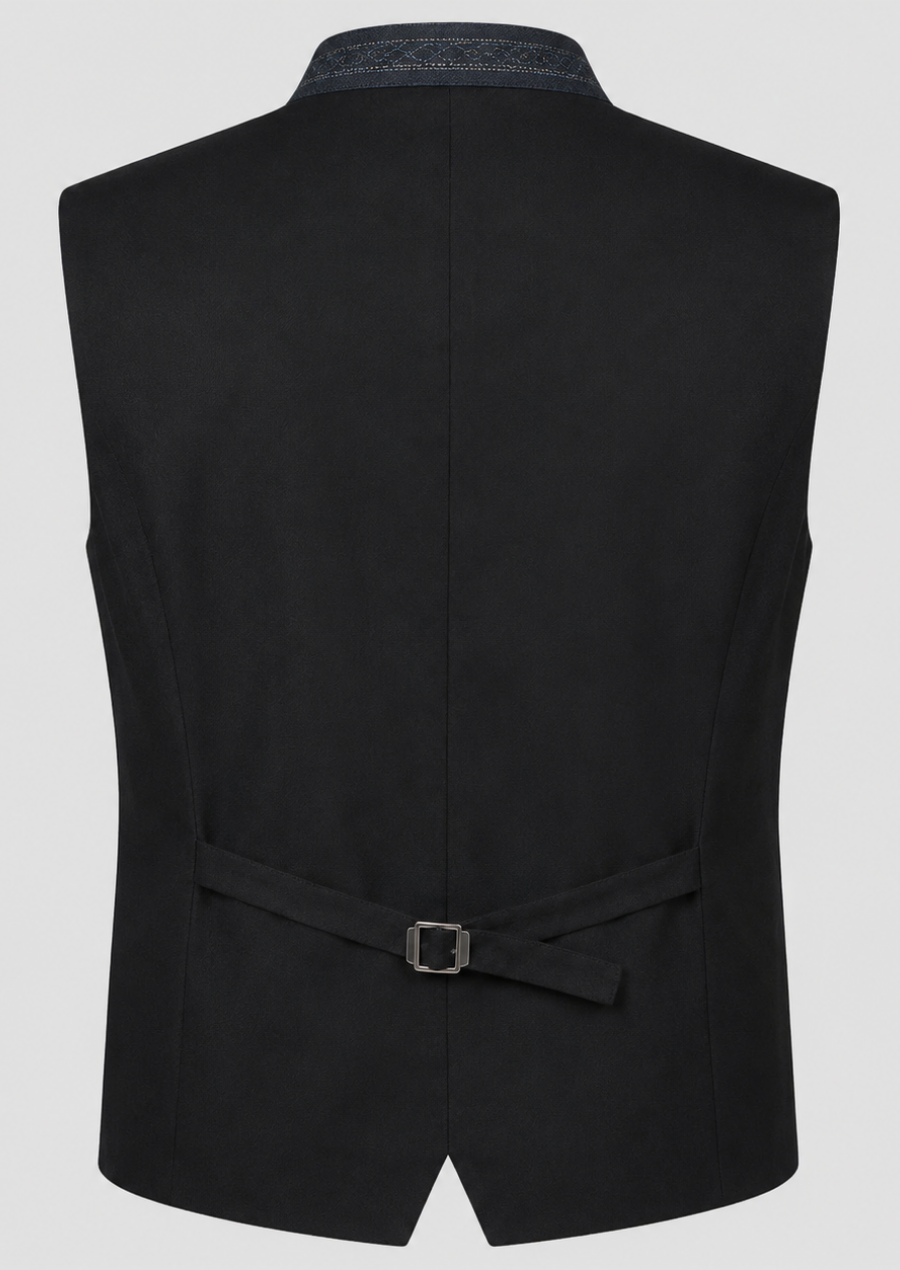 Elegant Blue Loden Wool Trachten Waistcoat for Men with Tailored Fit