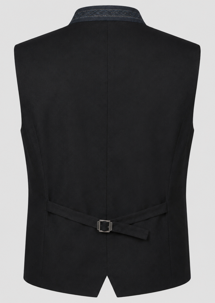 Elegant Blue Loden Wool Trachten Waistcoat for Men with Tailored Fit