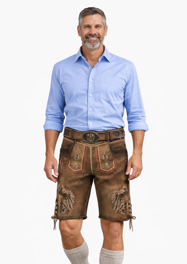 Men’s lederhosen outfit for Oktoberfest with traditional Bavarian style