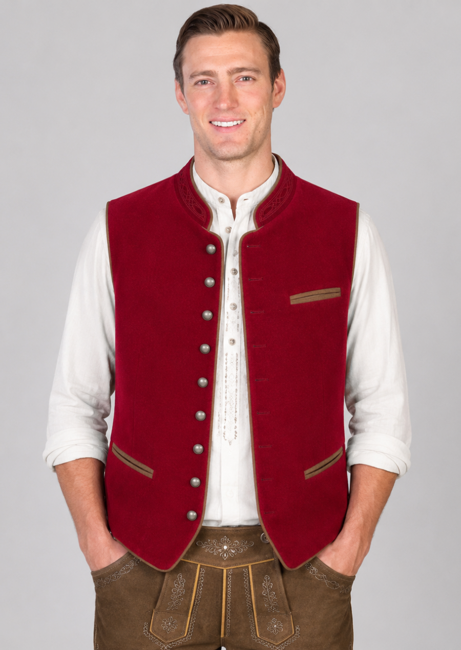 Traditional German Trachten Vest in Premium Red Velvet
