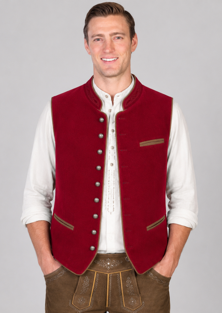 Traditional German Trachten Vest in Premium Red Velvet
