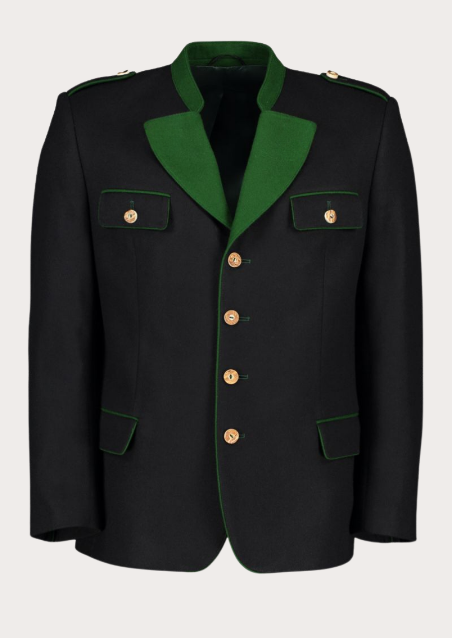 Premium black Trachten jacket featuring timeless craftsmanship and elegant detailing