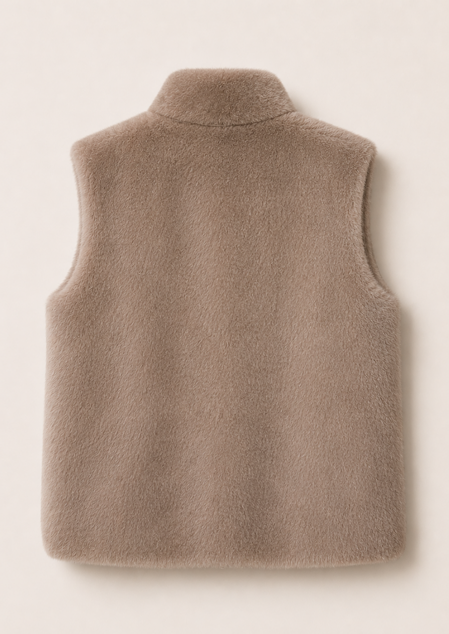 Premium beige faux fur vest for men ideal for winter layering and outdoor wear.