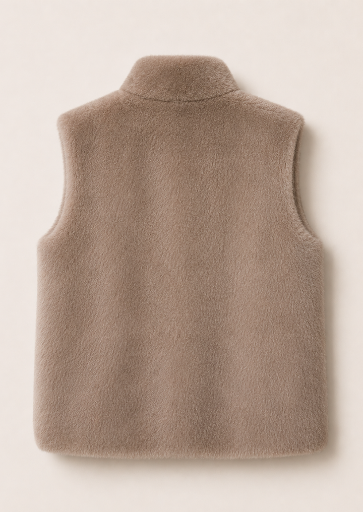 Premium beige faux fur vest for men ideal for winter layering and outdoor wear.