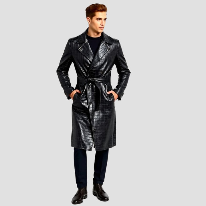 This premium crocodile leather coat combines luxury and warmth, perfect for the winter season.