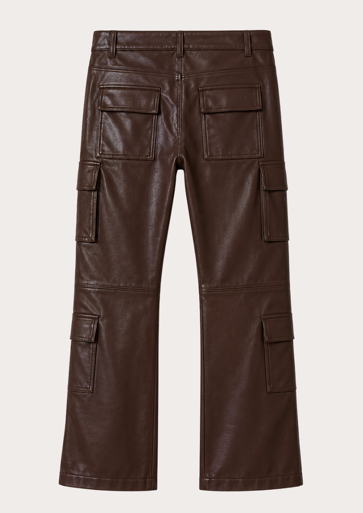 Men’s brown sheepskin cargo pants combining durability, fashion, and everyday practicality
