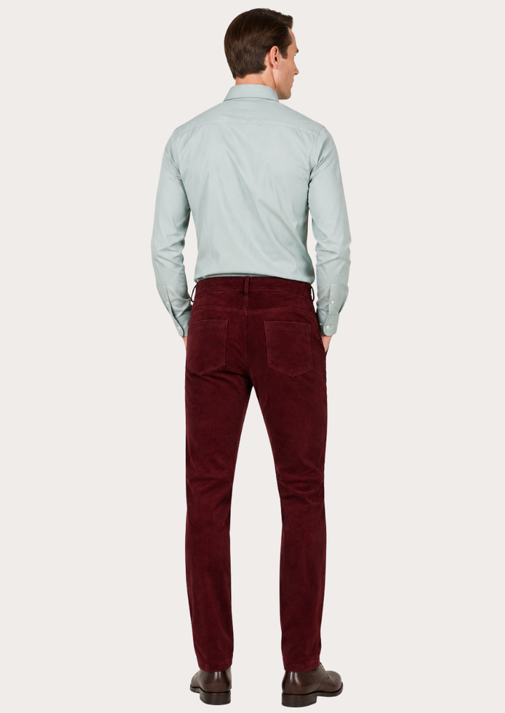 Stylish burgundy suede leather trousers designed for smart-casual and modern fashion